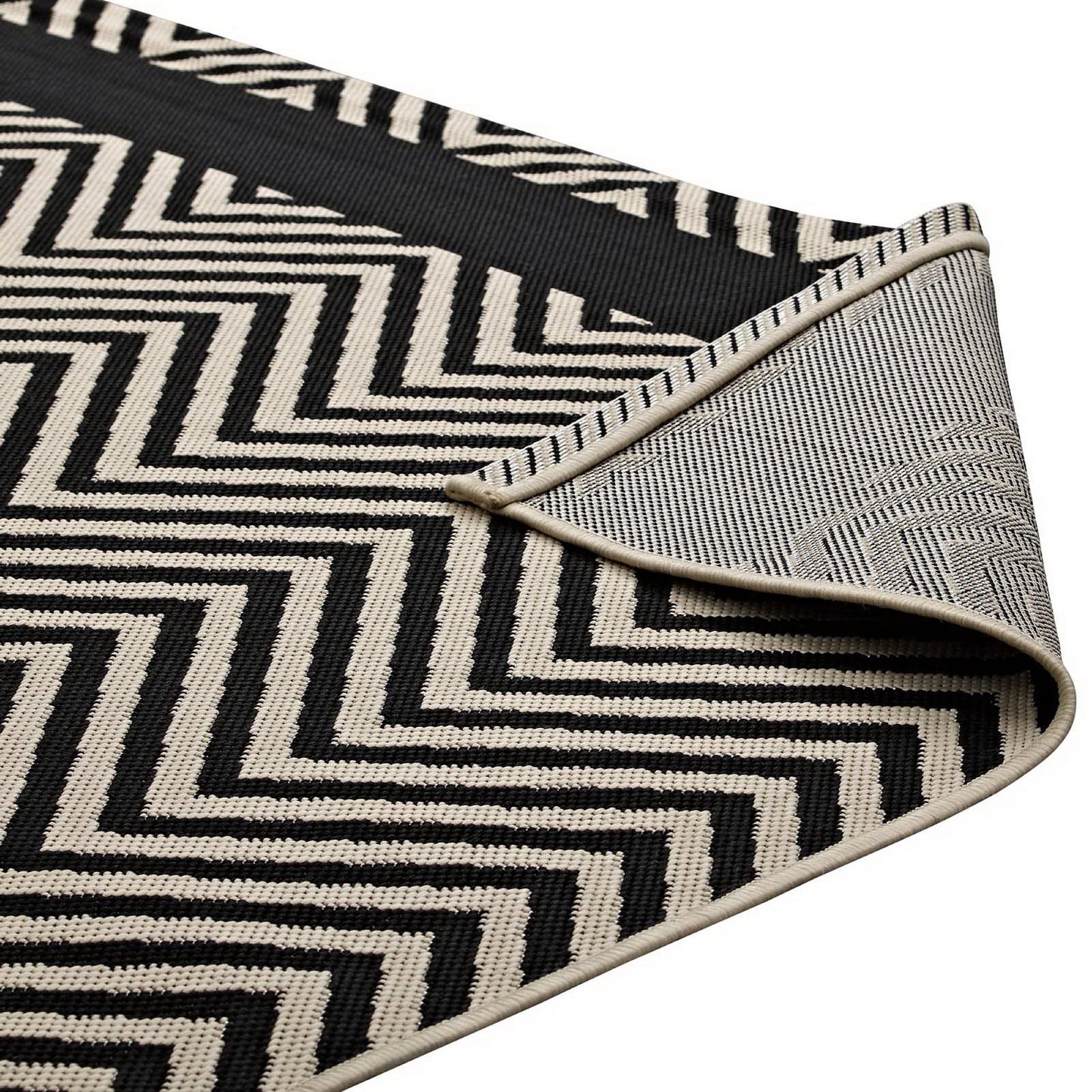 Modway Outlet Optica Chevron With End Borders Indoor and Outdoor 5x8 Area Rug by Modway  Living Room Rugs Black and Beige - R-1141C-58