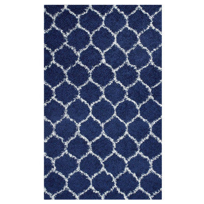 Modway Outlet Solvea Moroccan Trellis 5x8 Shag Area Rug by Modway  Living Room Rugs Navy and Ivory - R-1143A-58
