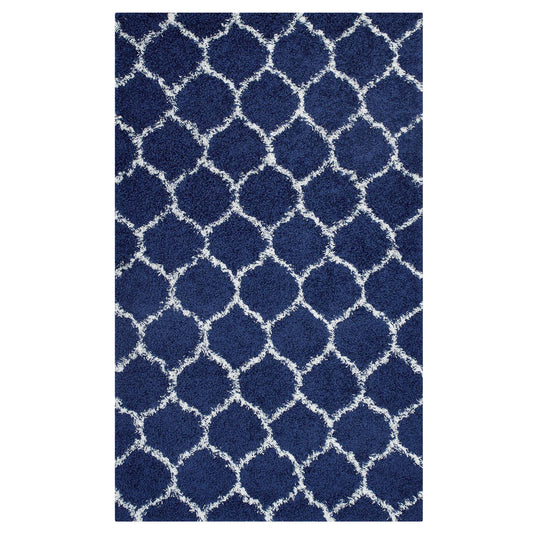 Modway Outlet Solvea Moroccan Trellis 5x8 Shag Area Rug by Modway  Living Room Rugs Navy and Ivory - R-1143A-58