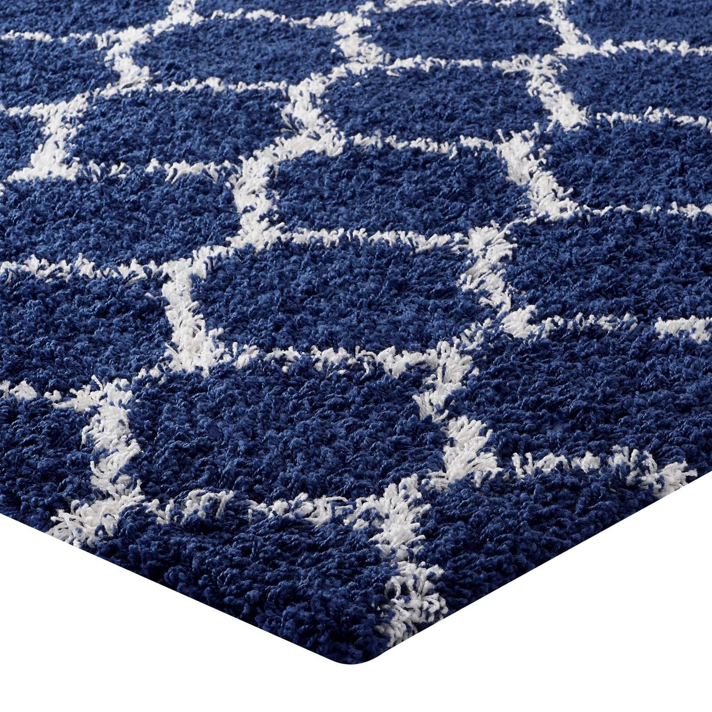 Modway Outlet Solvea Moroccan Trellis 5x8 Shag Area Rug by Modway  Living Room Rugs Navy and Ivory - R-1143A-58