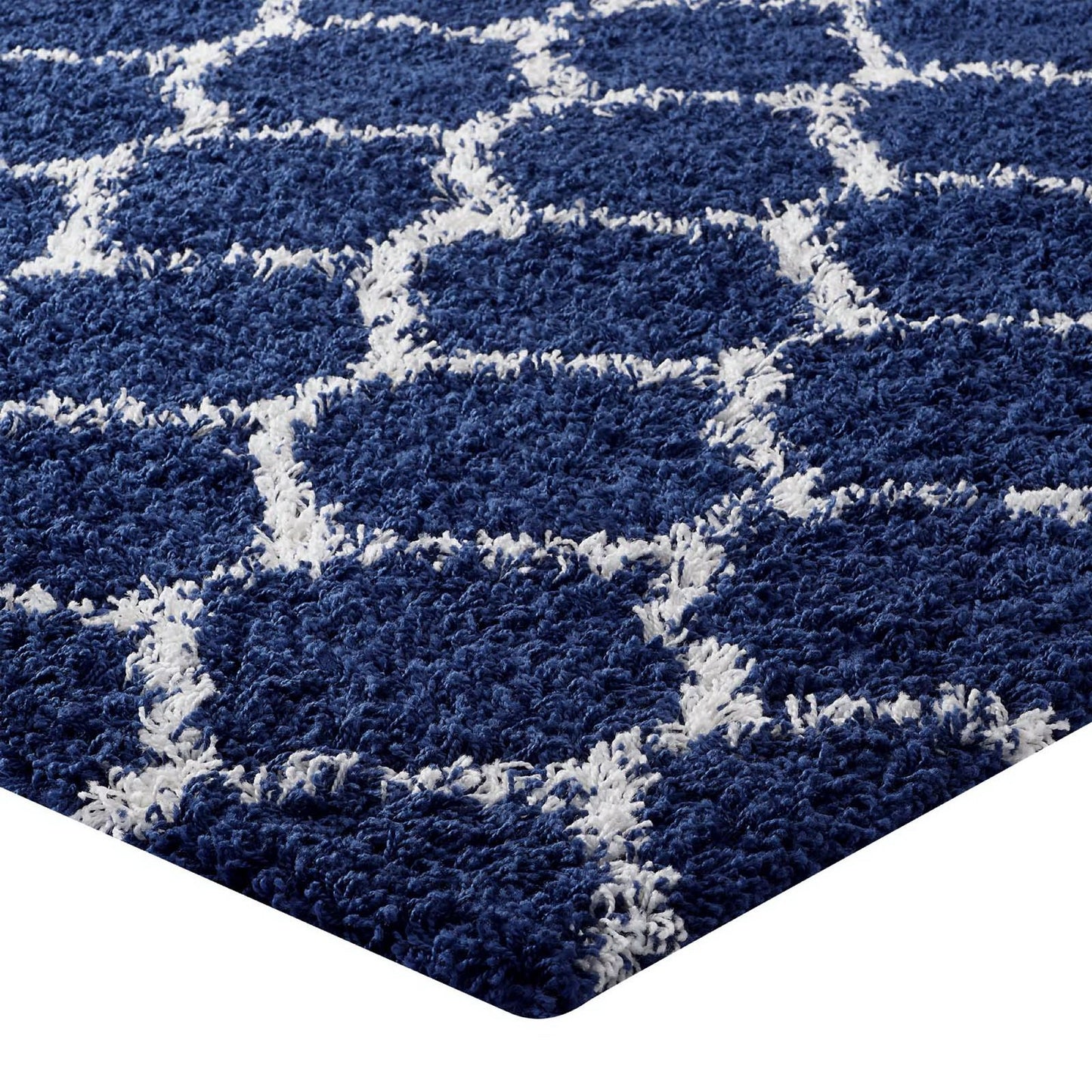 Modway Outlet Solvea Moroccan Trellis 8x10 Shag Area Rug by Modway  Living Room Rugs Navy and Ivory - R-1143A-810