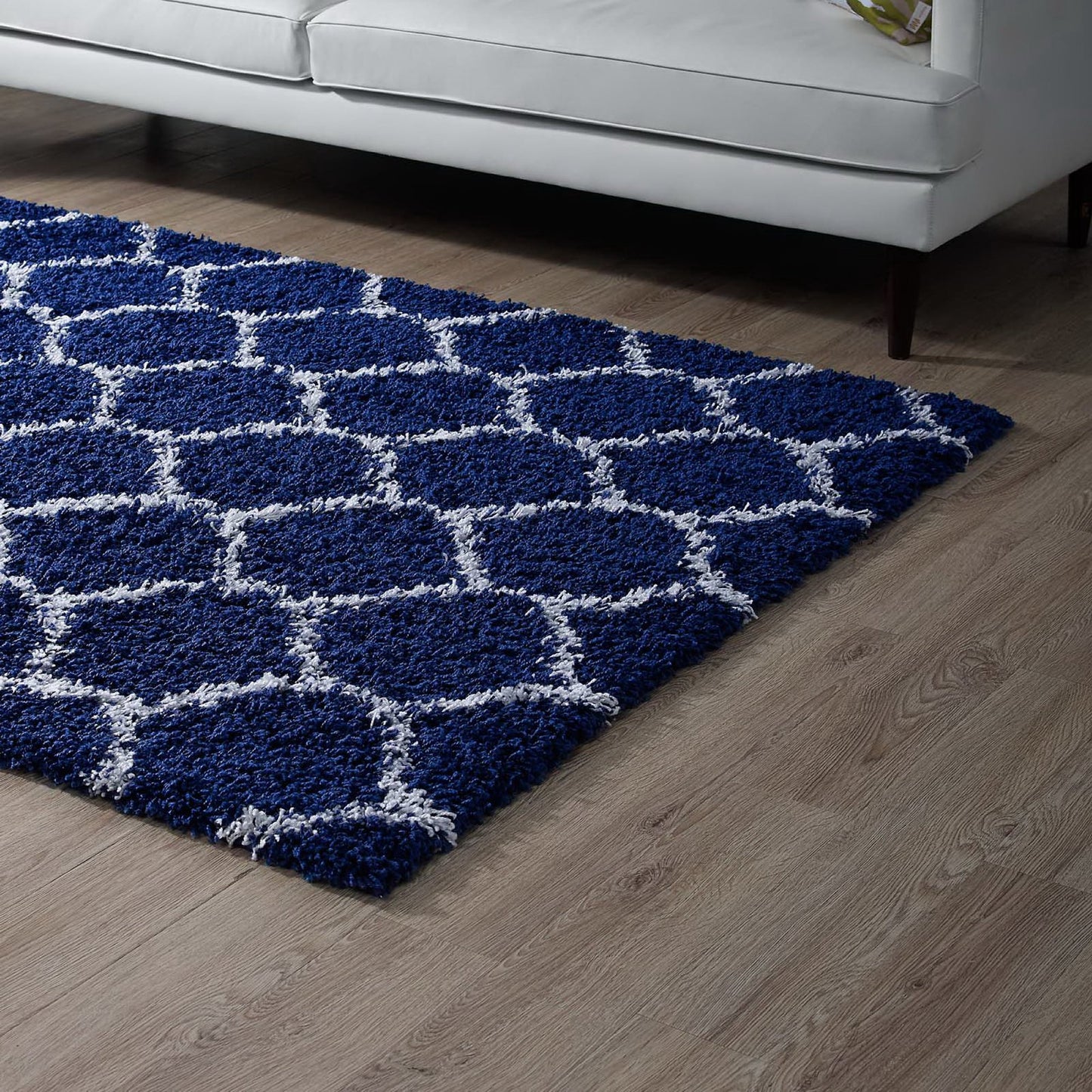 Modway Outlet Solvea Moroccan Trellis 8x10 Shag Area Rug by Modway  Living Room Rugs Navy and Ivory - R-1143A-810