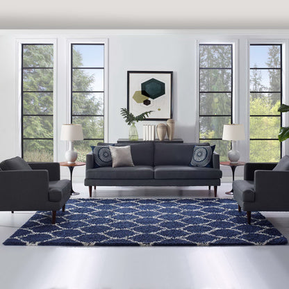 Modway Outlet Solvea Moroccan Trellis 8x10 Shag Area Rug by Modway  Living Room Rugs Navy and Ivory - R-1143A-810