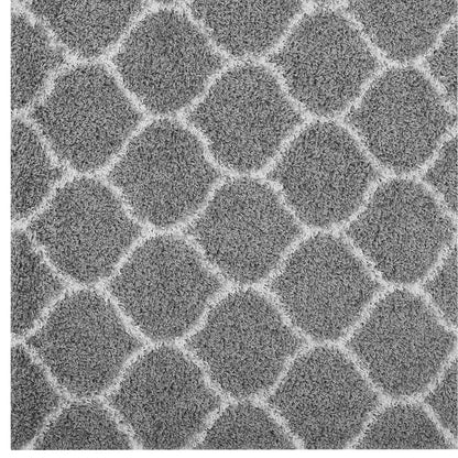 Modway Outlet Solvea Moroccan Trellis 5x8 Shag Area Rug by Modway  Living Room Rugs Gray and Ivory - R-1143B-58