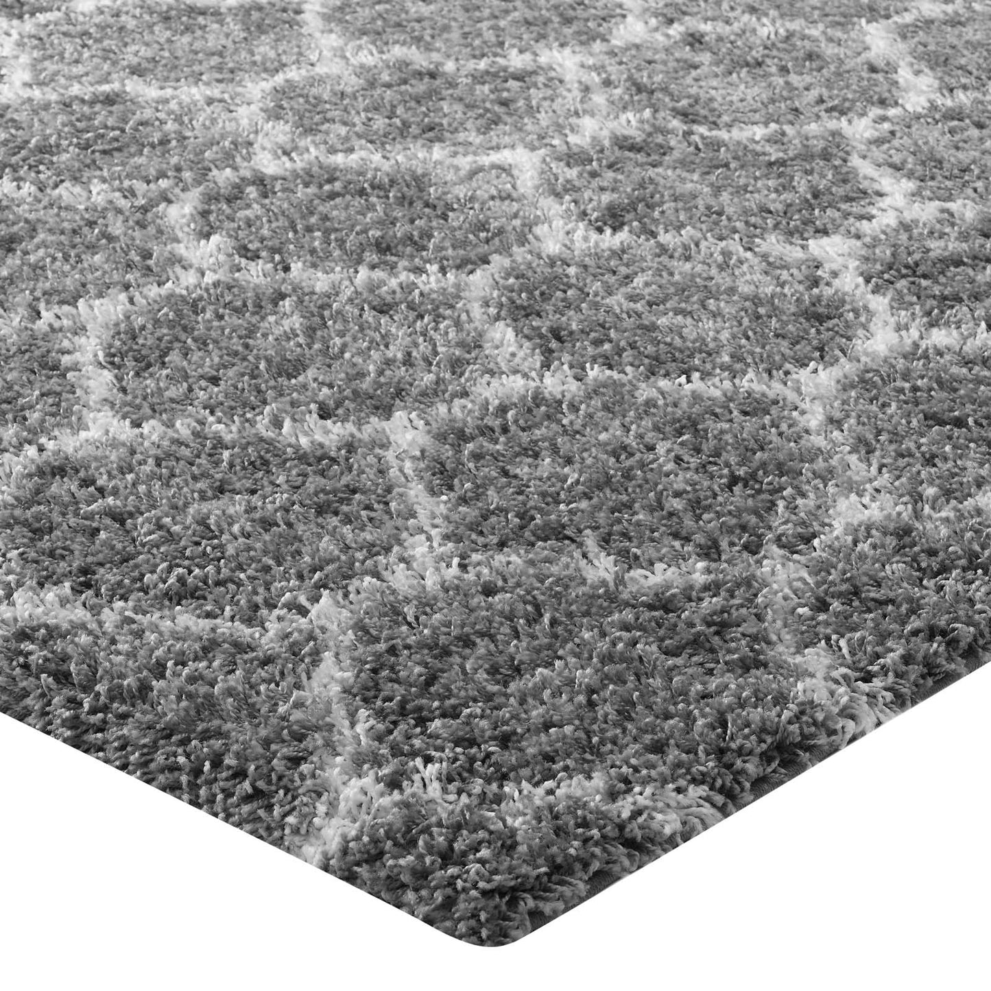 Modway Outlet Solvea Moroccan Trellis 5x8 Shag Area Rug by Modway  Living Room Rugs Gray and Ivory - R-1143B-58