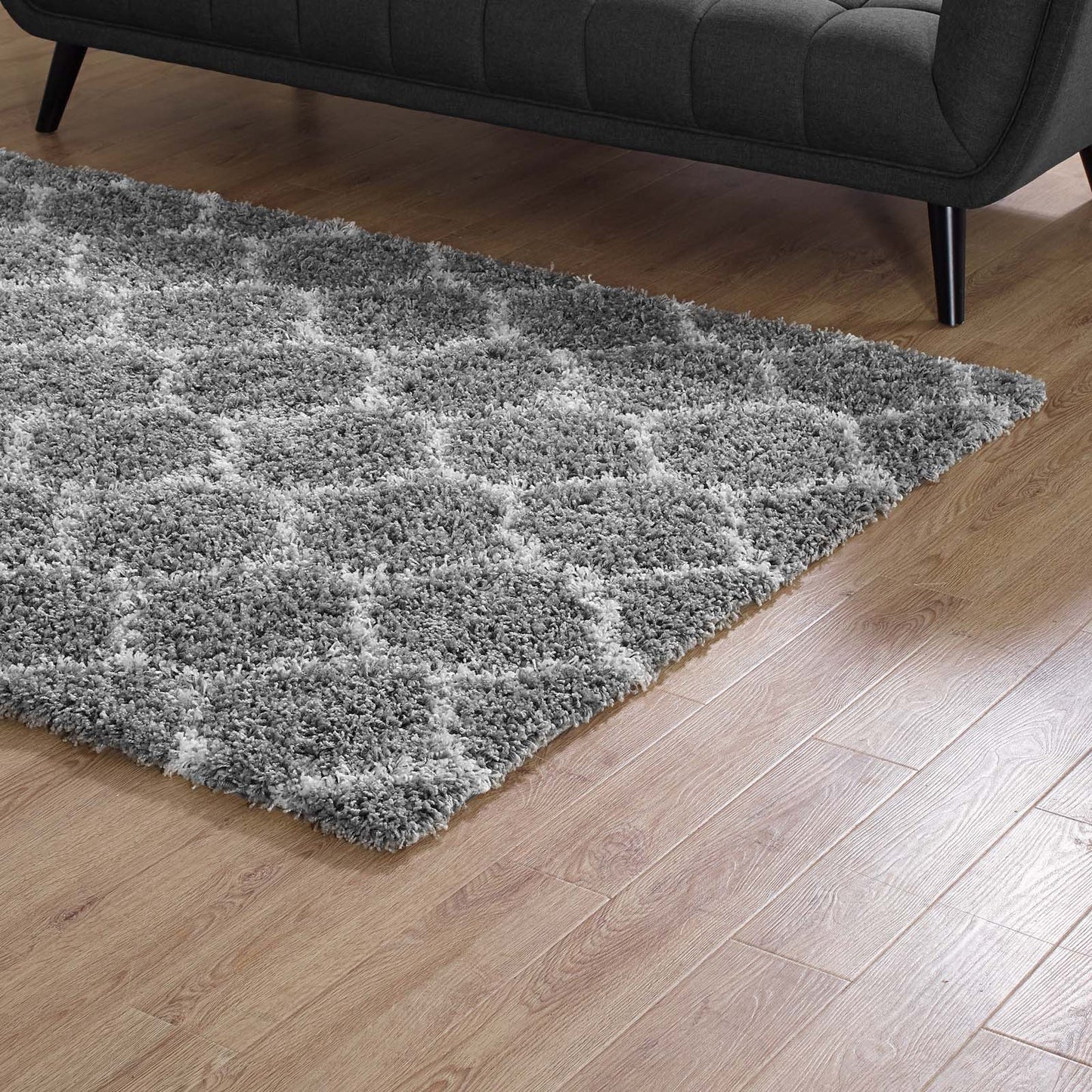 Modway Outlet Solvea Moroccan Trellis 5x8 Shag Area Rug by Modway  Living Room Rugs Gray and Ivory - R-1143B-58
