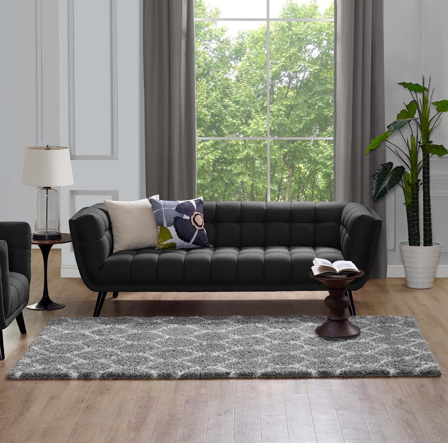 Modway Outlet Solvea Moroccan Trellis 5x8 Shag Area Rug by Modway  Living Room Rugs Gray and Ivory - R-1143B-58