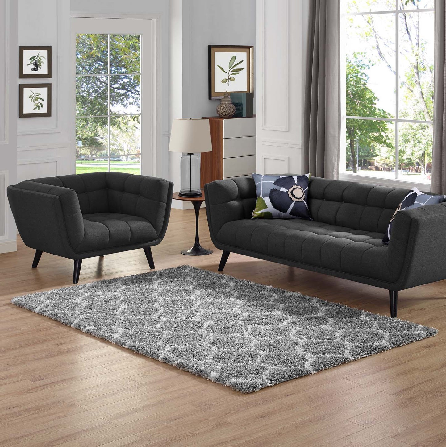 Modway Outlet Solvea Moroccan Trellis 5x8 Shag Area Rug by Modway  Living Room Rugs Gray and Ivory - R-1143B-58