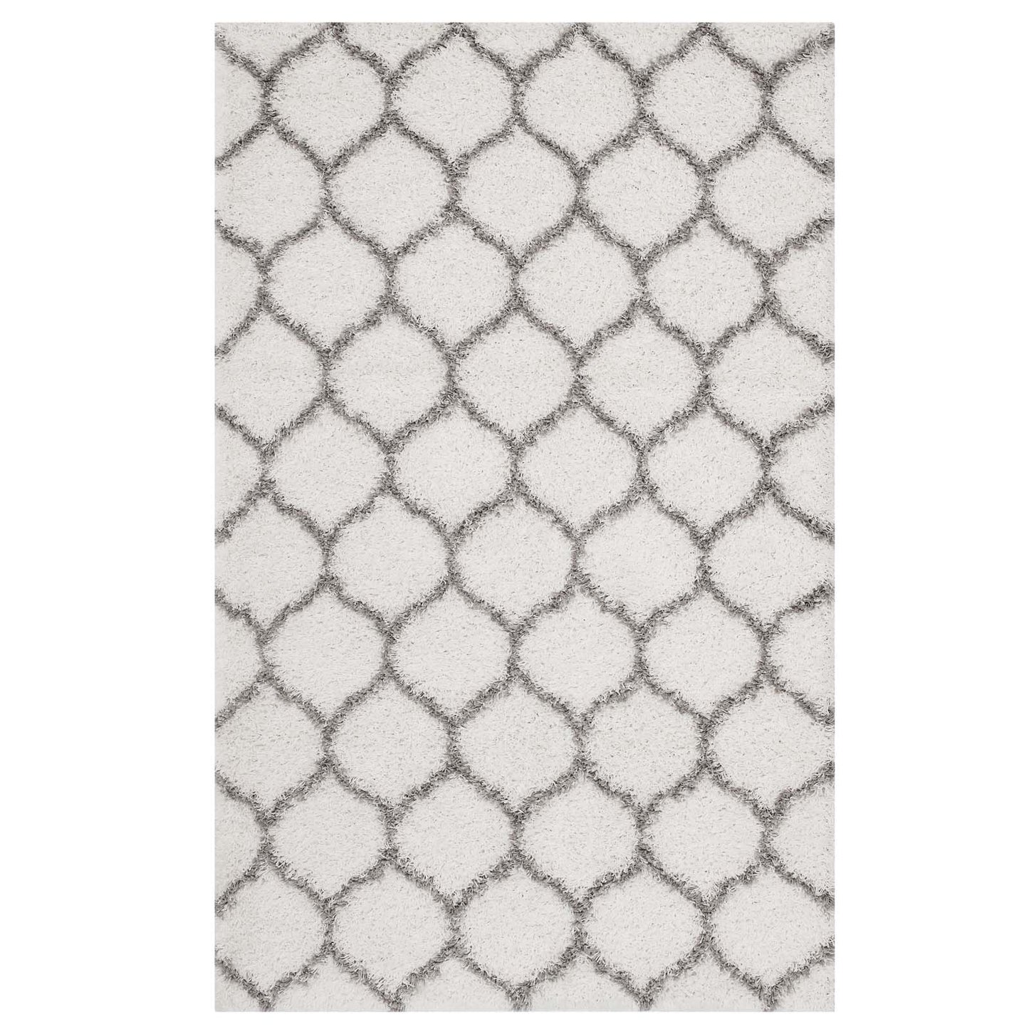 Modway Outlet Solvea Moroccan Trellis 5x8 Shag Area Rug by Modway  Living Room Rugs Ivory and Gray - R-1143C-58