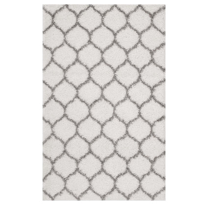 Modway Outlet Solvea Moroccan Trellis 5x8 Shag Area Rug by Modway  Living Room Rugs Ivory and Gray - R-1143C-58
