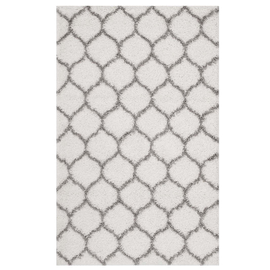 Modway Outlet Solvea Moroccan Trellis 5x8 Shag Area Rug by Modway  Living Room Rugs Ivory and Gray - R-1143C-58
