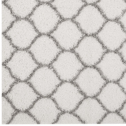 Modway Outlet Solvea Moroccan Trellis 5x8 Shag Area Rug by Modway  Living Room Rugs Ivory and Gray - R-1143C-58