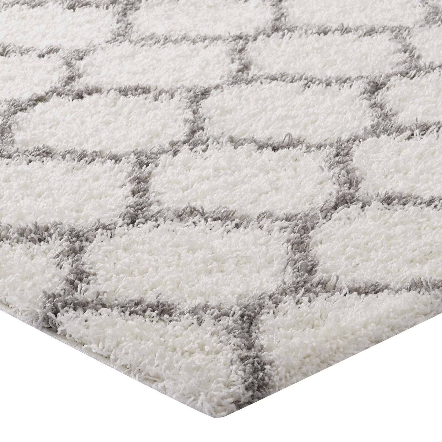 Modway Outlet Solvea Moroccan Trellis 5x8 Shag Area Rug by Modway  Living Room Rugs Ivory and Gray - R-1143C-58