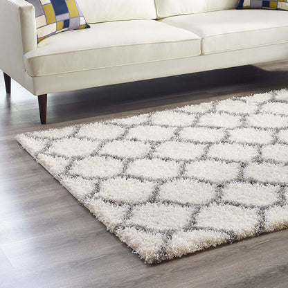 Modway Outlet Solvea Moroccan Trellis 5x8 Shag Area Rug by Modway  Living Room Rugs Ivory and Gray - R-1143C-58