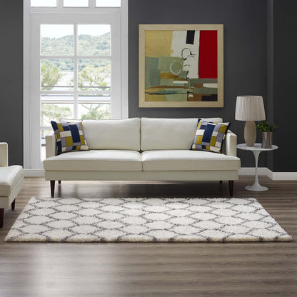 Modway Outlet Solvea Moroccan Trellis 5x8 Shag Area Rug by Modway  Living Room Rugs Ivory and Gray - R-1143C-58