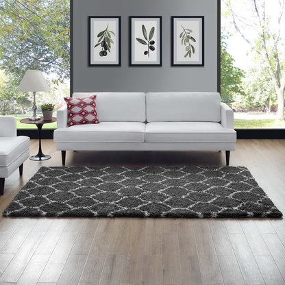 Modway Outlet Solvea Moroccan Trellis 5x8 Shag Area Rug by Modway  Living Room Rugs Dark Gray and Ivory - R-1143D-58