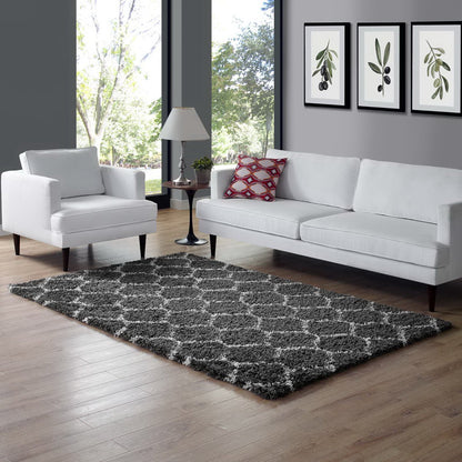 Modway Outlet Solvea Moroccan Trellis 5x8 Shag Area Rug by Modway  Living Room Rugs Dark Gray and Ivory - R-1143D-58