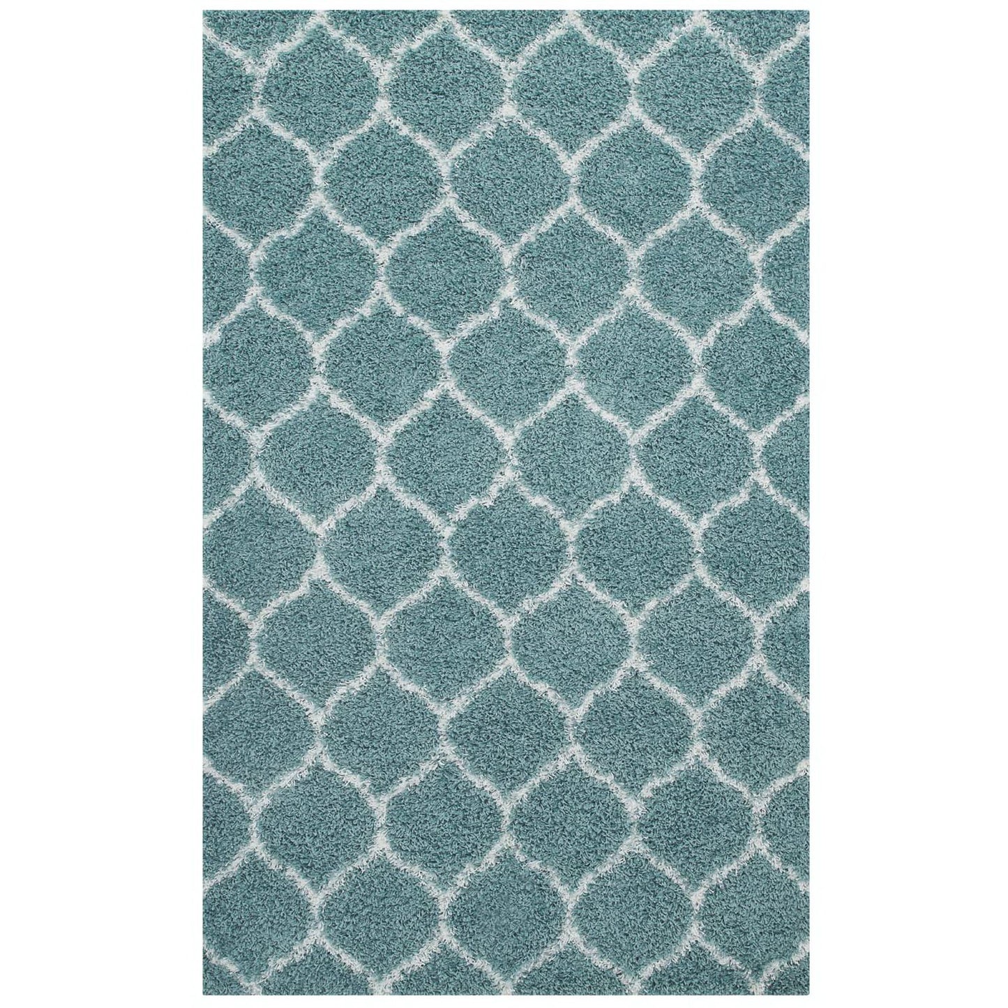 Modway Outlet Solvea Moroccan Trellis 5x8 Shag Area Rug by Modway  Living Room Rugs Aqua Blue and Ivory - R-1143E-58