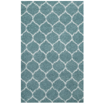 Modway Outlet Solvea Moroccan Trellis 5x8 Shag Area Rug by Modway  Living Room Rugs Aqua Blue and Ivory - R-1143E-58