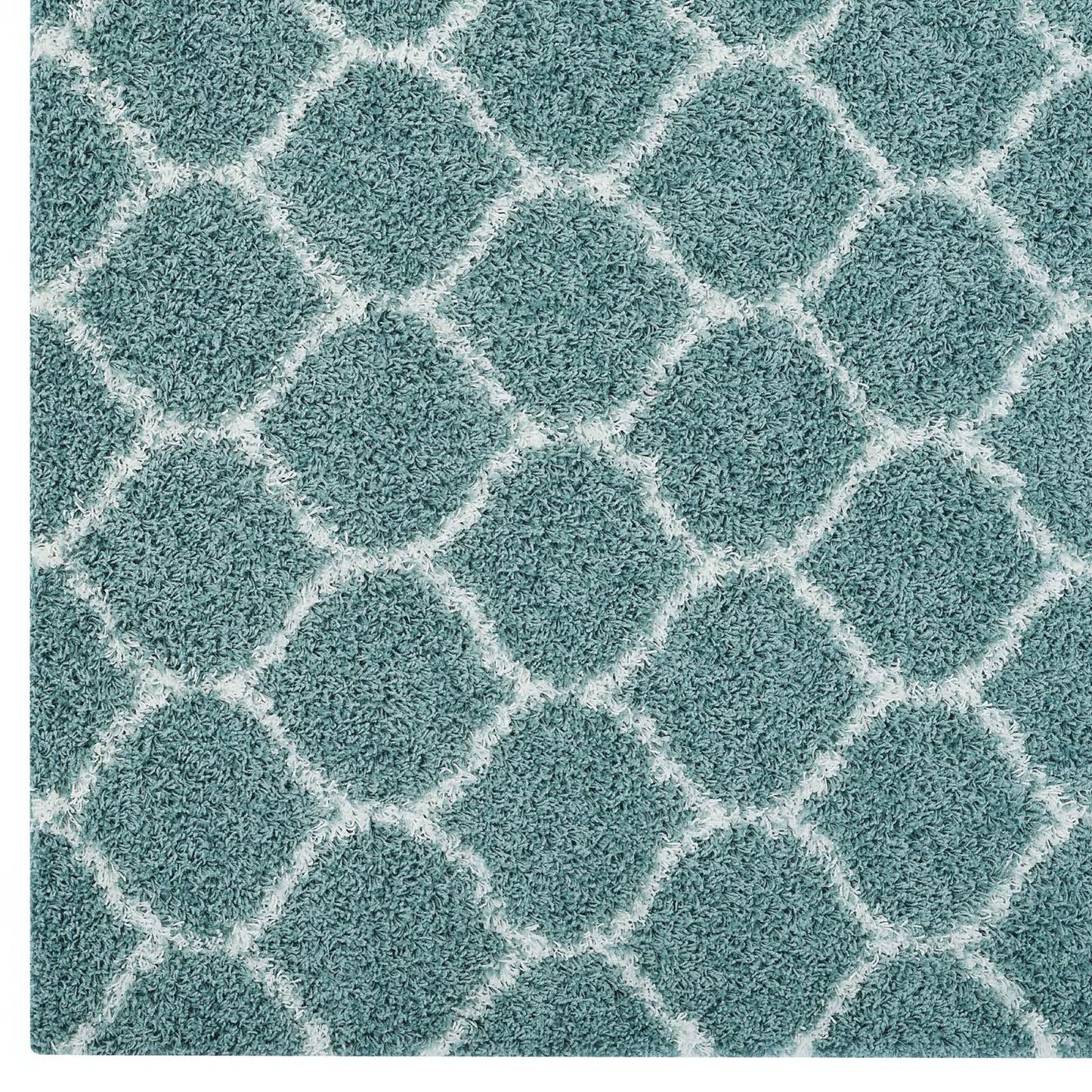 Modway Outlet Solvea Moroccan Trellis 5x8 Shag Area Rug by Modway  Living Room Rugs Aqua Blue and Ivory - R-1143E-58
