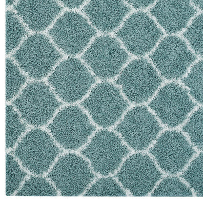 Modway Outlet Solvea Moroccan Trellis 5x8 Shag Area Rug by Modway  Living Room Rugs Aqua Blue and Ivory - R-1143E-58