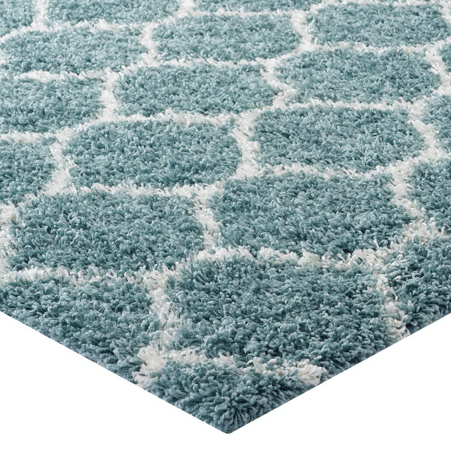 Modway Outlet Solvea Moroccan Trellis 5x8 Shag Area Rug by Modway  Living Room Rugs Aqua Blue and Ivory - R-1143E-58