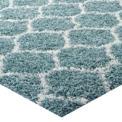 Modway Outlet Solvea Moroccan Trellis 5x8 Shag Area Rug by Modway  Living Room Rugs Aqua Blue and Ivory - R-1143E-58