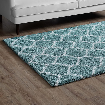 Modway Outlet Solvea Moroccan Trellis 5x8 Shag Area Rug by Modway  Living Room Rugs Aqua Blue and Ivory - R-1143E-58