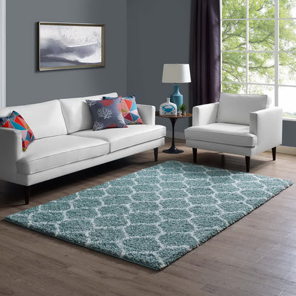 Modway Outlet Solvea Moroccan Trellis 5x8 Shag Area Rug by Modway  Living Room Rugs Aqua Blue and Ivory - R-1143E-58