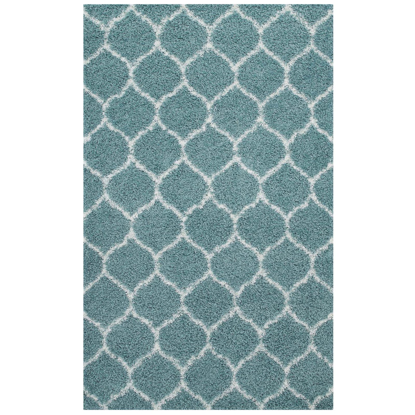 Modway Outlet Solvea Moroccan Trellis 8x10 Shag Area Rug by Modway  Living Room Rugs Aqua Blue and Ivory - R-1143E-810