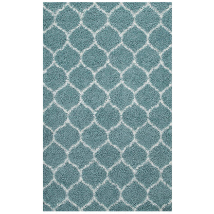 Modway Outlet Solvea Moroccan Trellis 8x10 Shag Area Rug by Modway  Living Room Rugs Aqua Blue and Ivory - R-1143E-810