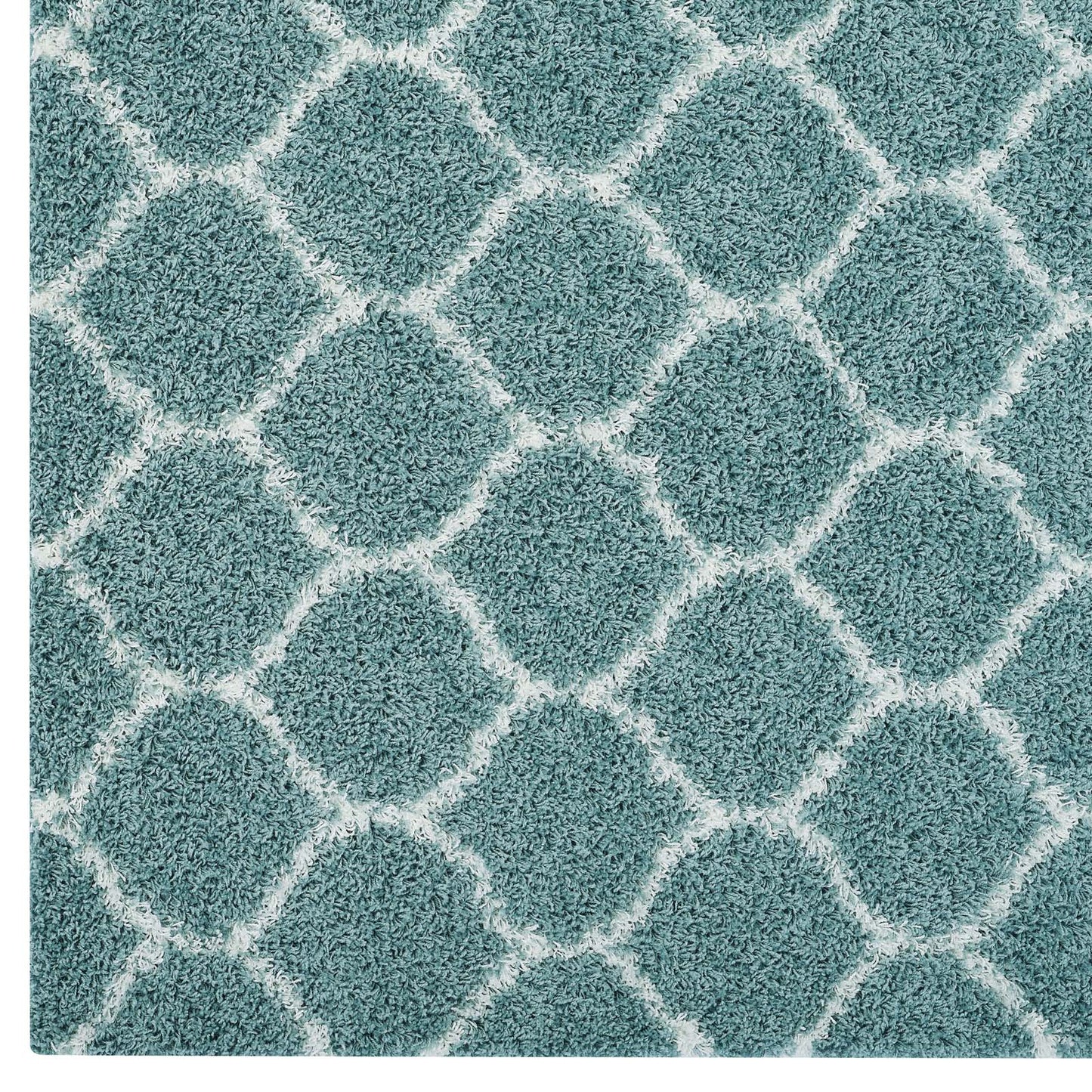 Modway Outlet Solvea Moroccan Trellis 8x10 Shag Area Rug by Modway  Living Room Rugs Aqua Blue and Ivory - R-1143E-810
