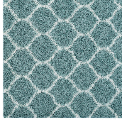 Modway Outlet Solvea Moroccan Trellis 8x10 Shag Area Rug by Modway  Living Room Rugs Aqua Blue and Ivory - R-1143E-810