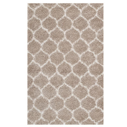 Modway Outlet Solvea Moroccan Trellis 5x8 Shag Area Rug by Modway  Living Room Rugs Beige and Ivory - R-1143F-58