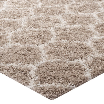Modway Outlet Solvea Moroccan Trellis 5x8 Shag Area Rug by Modway  Living Room Rugs Beige and Ivory - R-1143F-58