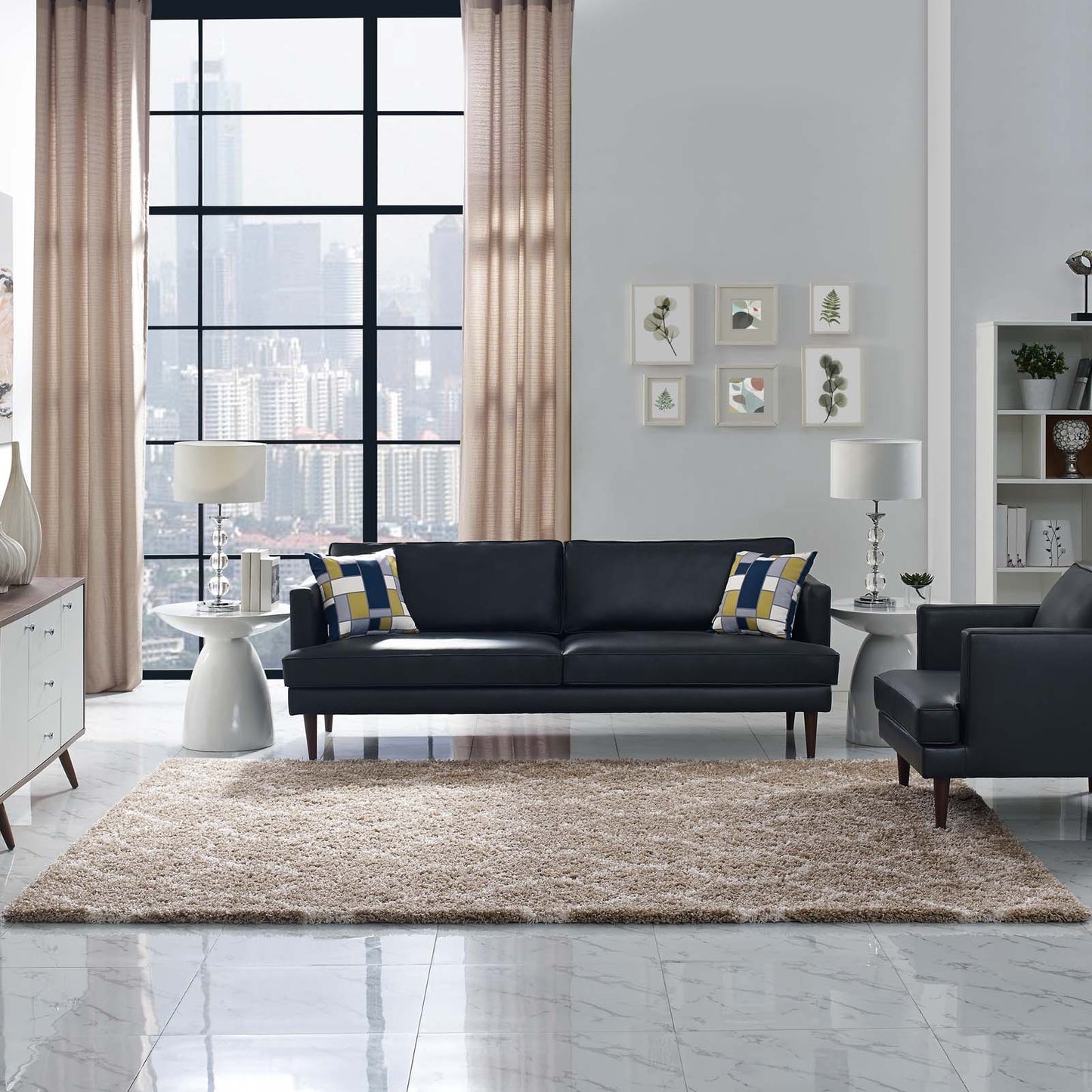 Modway Outlet Solvea Moroccan Trellis 8x10 Shag Area Rug by Modway  Living Room Rugs Beige and Ivory - R-1143F-810