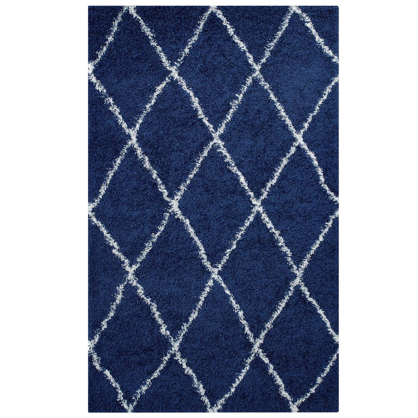 Modway Outlet Toryn Diamond Lattice 5x8 Shag Area Rug by Modway  Living Room Rugs Navy and Ivory - R-1144A-58