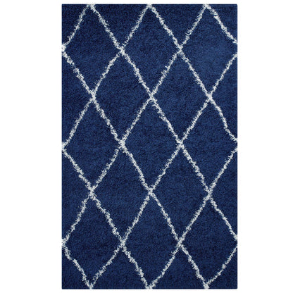 Modway Outlet Toryn Diamond Lattice 5x8 Shag Area Rug by Modway  Living Room Rugs Navy and Ivory - R-1144A-58