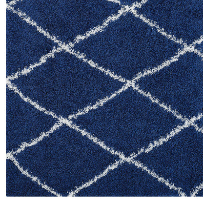Modway Outlet Toryn Diamond Lattice 5x8 Shag Area Rug by Modway  Living Room Rugs Navy and Ivory - R-1144A-58