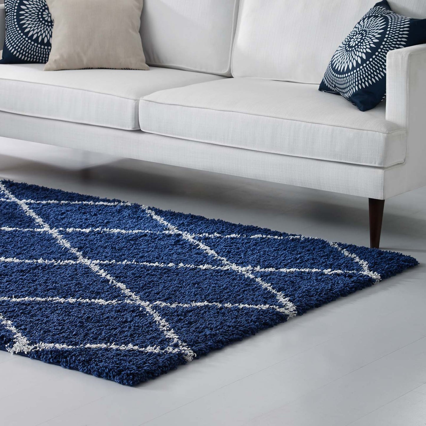 Modway Outlet Toryn Diamond Lattice 5x8 Shag Area Rug by Modway  Living Room Rugs Navy and Ivory - R-1144A-58