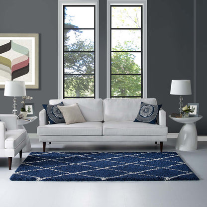 Modway Outlet Toryn Diamond Lattice 5x8 Shag Area Rug by Modway  Living Room Rugs Navy and Ivory - R-1144A-58