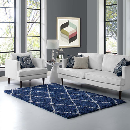 Modway Outlet Toryn Diamond Lattice 5x8 Shag Area Rug by Modway  Living Room Rugs Navy and Ivory - R-1144A-58