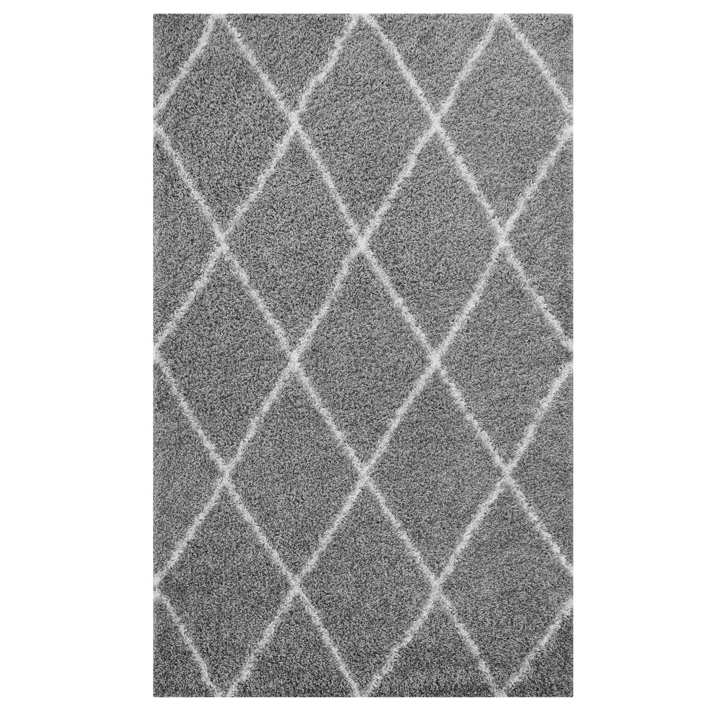 Modway Outlet Toryn Diamond Lattice 5x8 Shag Area Rug by Modway  Living Room Rugs Gray and Ivory - R-1144B-58