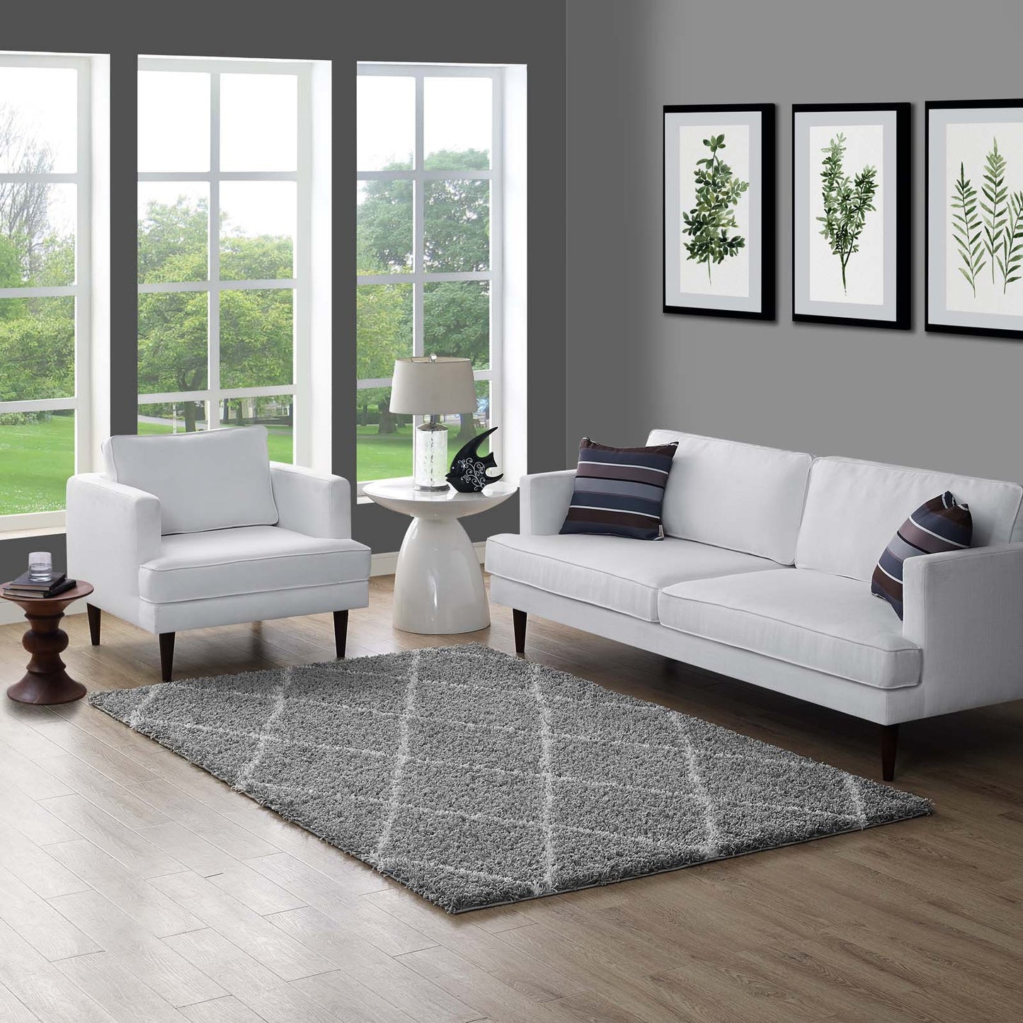Modway Outlet Toryn Diamond Lattice 5x8 Shag Area Rug by Modway  Living Room Rugs Gray and Ivory - R-1144B-58