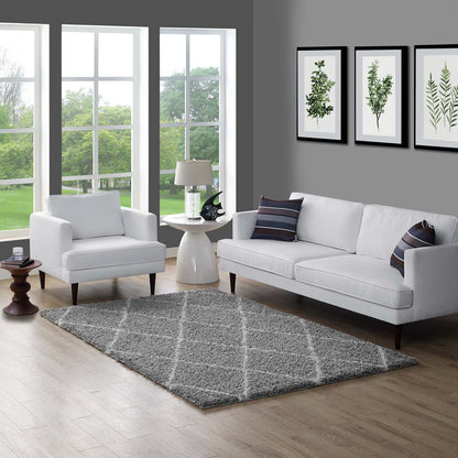 Modway Outlet Toryn Diamond Lattice 5x8 Shag Area Rug by Modway  Living Room Rugs Gray and Ivory - R-1144B-58