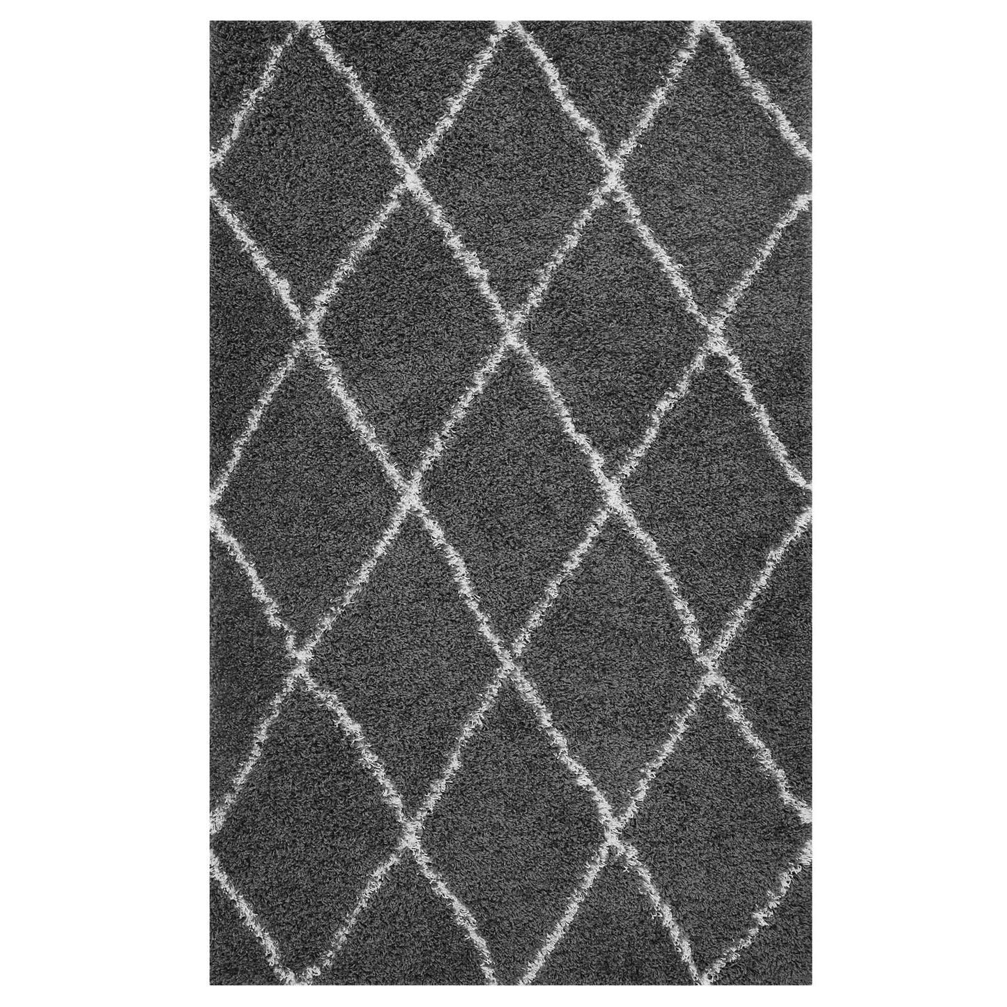 Modway Outlet Toryn Diamond Lattice 5x8 Shag Area Rug by Modway  Living Room Rugs Dark Gray and Ivory - R-1144D-58