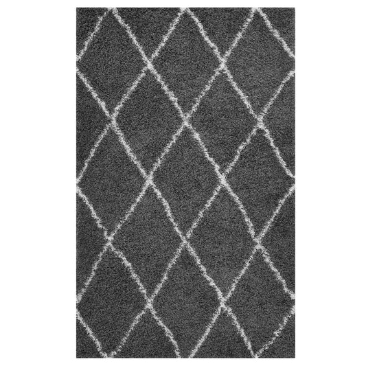 Modway Outlet Toryn Diamond Lattice 5x8 Shag Area Rug by Modway  Living Room Rugs Dark Gray and Ivory - R-1144D-58