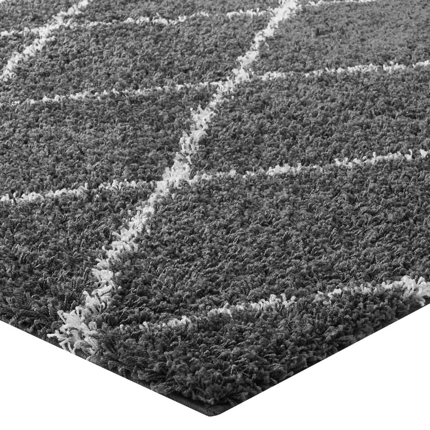 Modway Outlet Toryn Diamond Lattice 5x8 Shag Area Rug by Modway  Living Room Rugs Dark Gray and Ivory - R-1144D-58