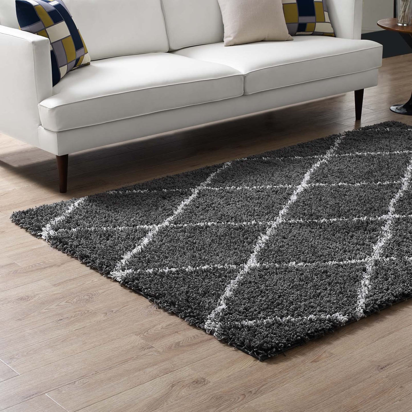 Modway Outlet Toryn Diamond Lattice 5x8 Shag Area Rug by Modway  Living Room Rugs Dark Gray and Ivory - R-1144D-58