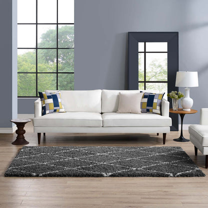 Modway Outlet Toryn Diamond Lattice 5x8 Shag Area Rug by Modway  Living Room Rugs Dark Gray and Ivory - R-1144D-58